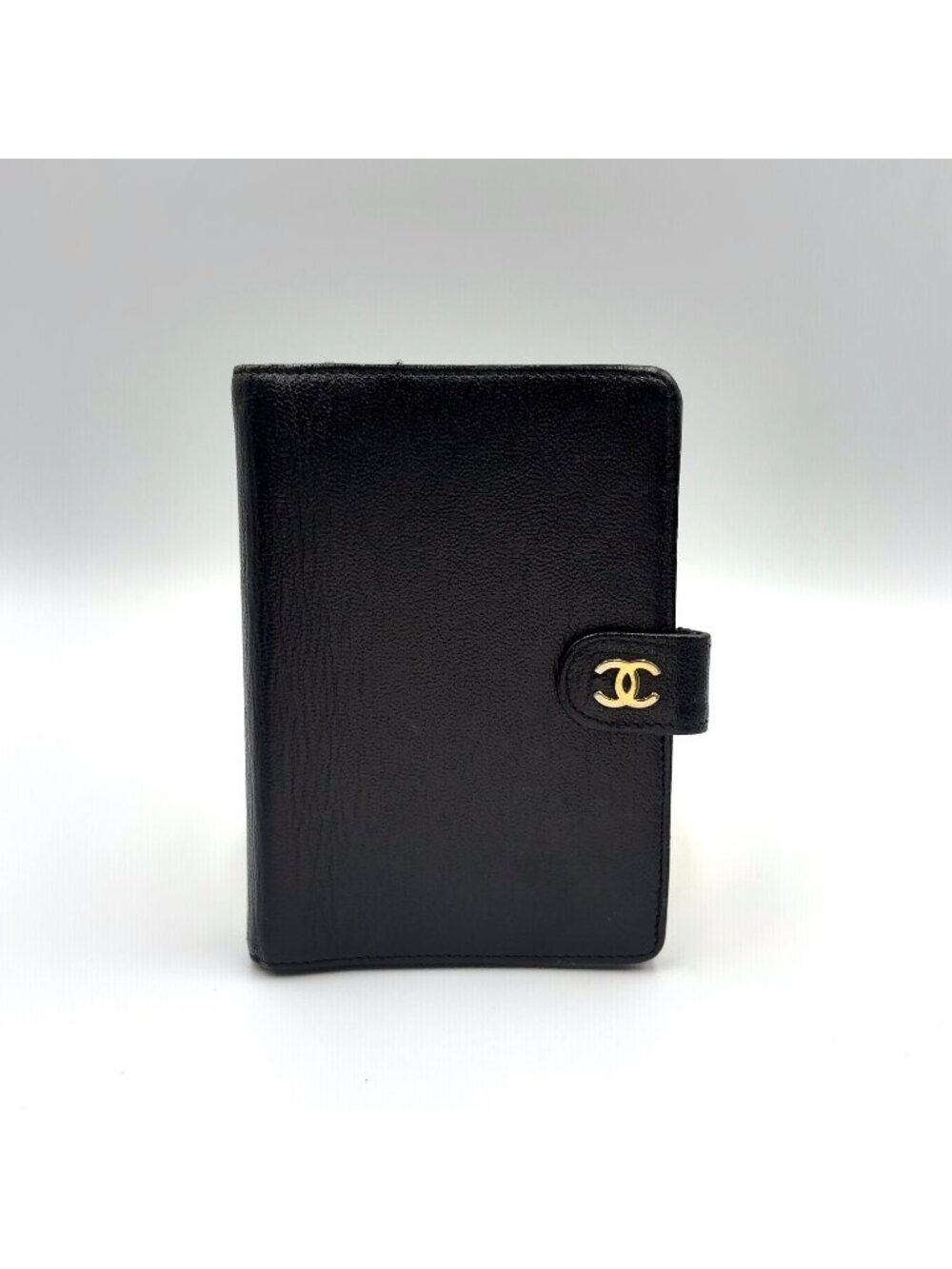 Chanel CC Logo Mini Caviar Leather Black Notebook Cover Gold Agenda
